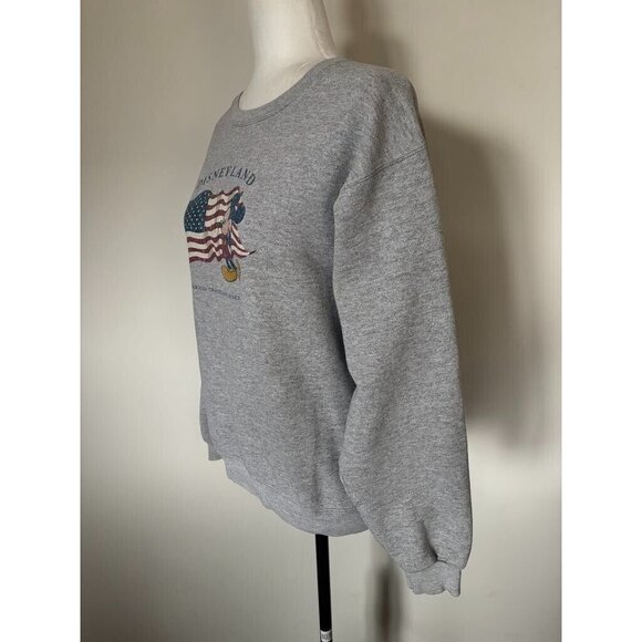 Vintage DISNEYLAND USA Flag Womens Girls Sweatshirt Size Small Gray Mickey Mouse - Picture 6 of 7